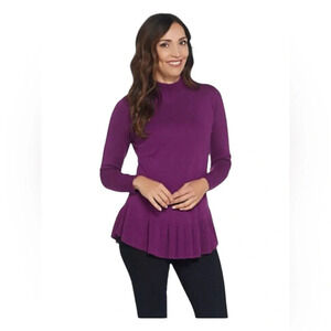 💜 Isaac Mizrahi Essentials‎ Pima Cotton Mock Neck Top Medium